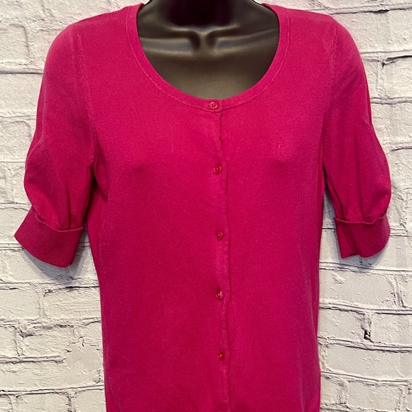 The Limited Sweaters - The Limited Pink Button Down Gathered Short Sleeve Cardigan Sweater - Size S